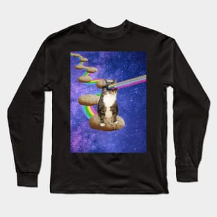 Cute tabby cat in outer space shooting cool rainbows from the sunglasses Long Sleeve T-Shirt